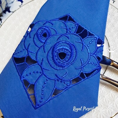 Дизайн машинной вышивки Розы ришелье угол - 2 размера