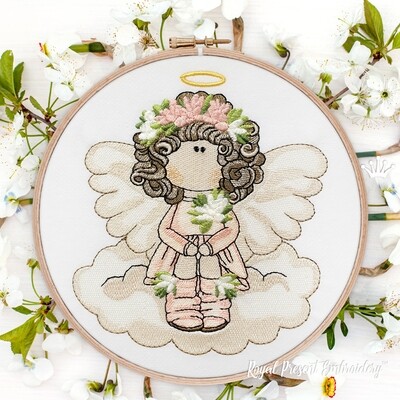 Кукла ангелочек на облаке Дизайн машинной вышивки - 3 размера