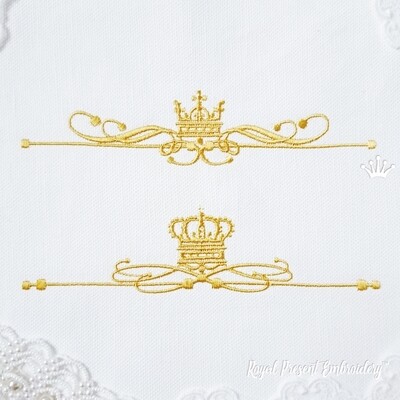 Два дизайна машинной вышивки Классические декоративные элементы с короной - 4 размера