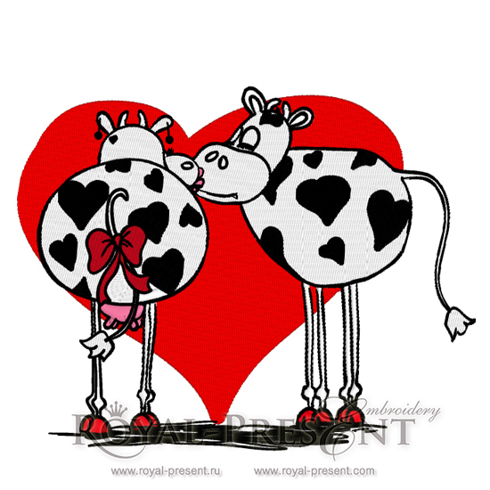 Дизайн машинной вышивки Влюбленные коровы
