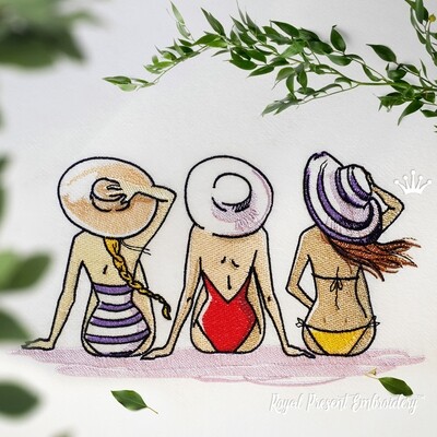 Три девушки на пляже Дизайн машинной вышивки - 7 размеров