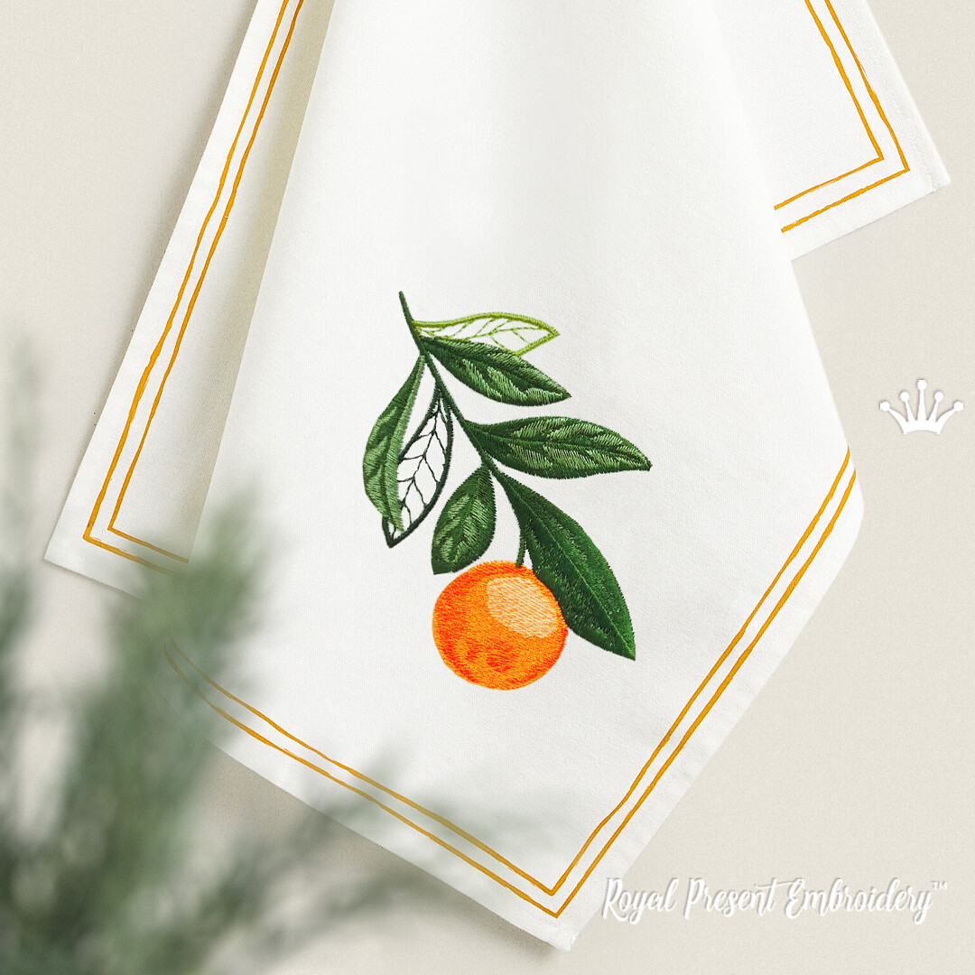 Ветка с апельсином Дизайн машинной вышивки - 3 размера