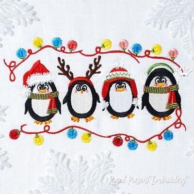 Дизайн машинной вышивки Рождественские Пингвины - 2 размера