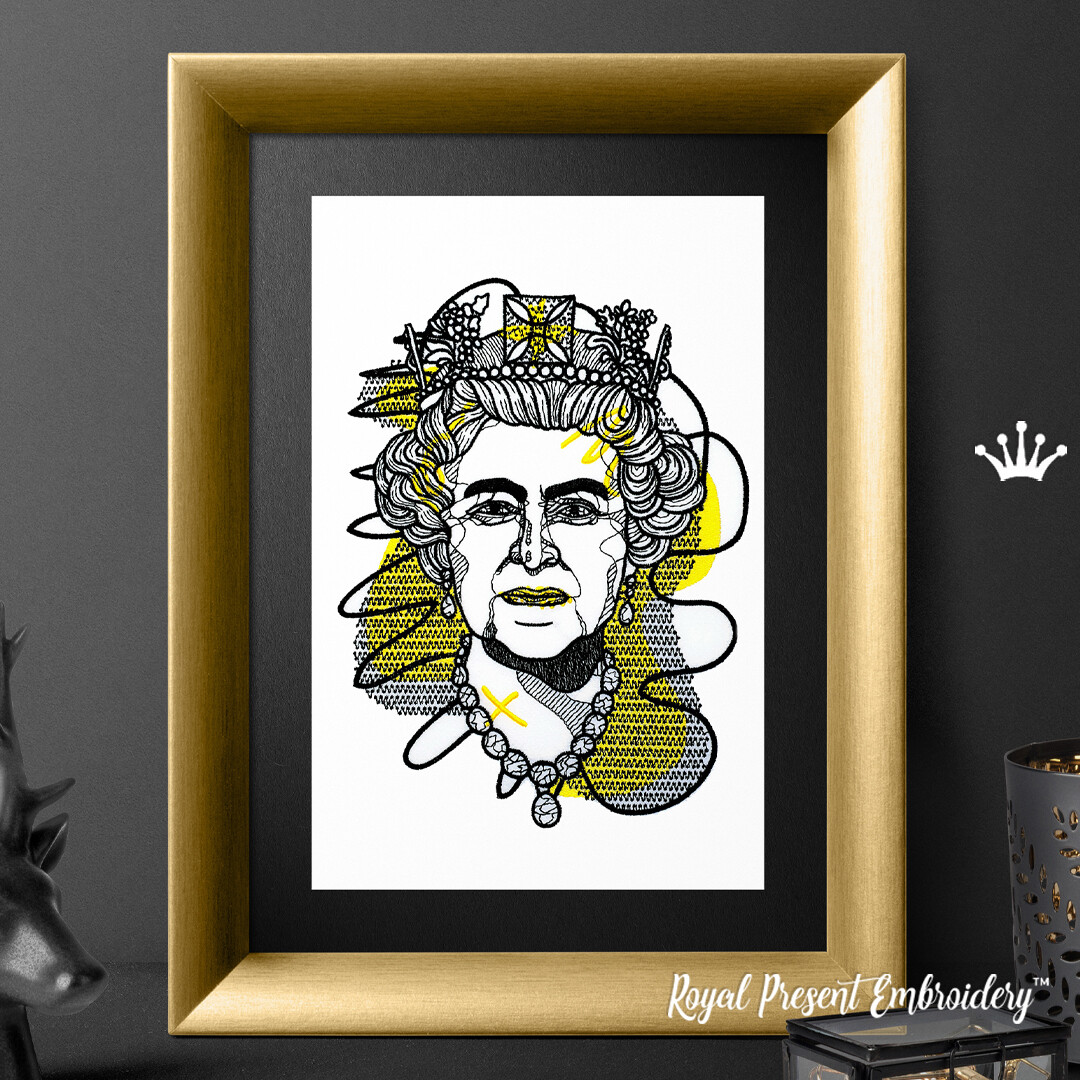 Королева Елизавета II Поп-арт Дизайн машинной вышивки - 5 размеров