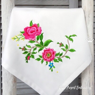 Дизайн машинной вышивки Розы садовые угол - 2 размера