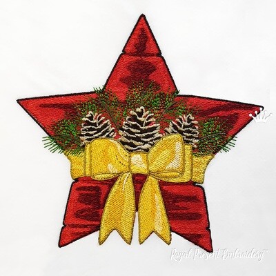 Рождественская Звезда с бантом Дизайн машинной вышивки в 4 размерах