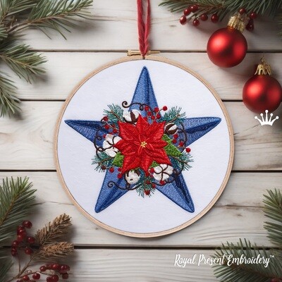 Синяя Звезда Рождественский Дизайн вышивки в 5 размерах