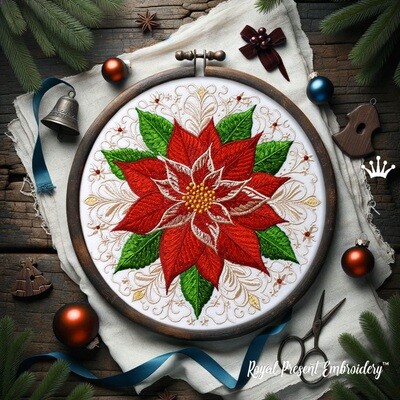 Пуансеттия Рождественская круглый орнамент - 4 размера