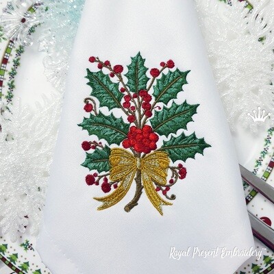 Падуб Рождественский букет дизайн вышивки - 3 размера