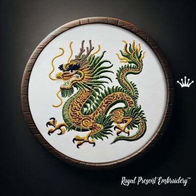 Рогатый Китайский Дракон дизайн машинной вышивки - 4 размера