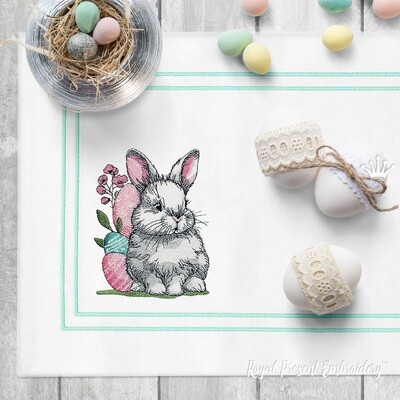 Весенний кролик с пасхальным яйцом и цветами - 4 размера