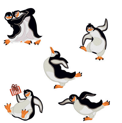 Дизайны для машинной вышивки Смешные Пингвины - 5 в 1