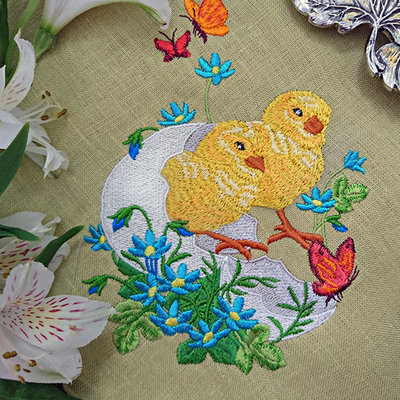 Дизайн машинной вышивки Пасхальные Цыплята в яйце - 2 размера