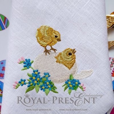 Дизайн машинной вышивки Милые Пасхальные цыплята