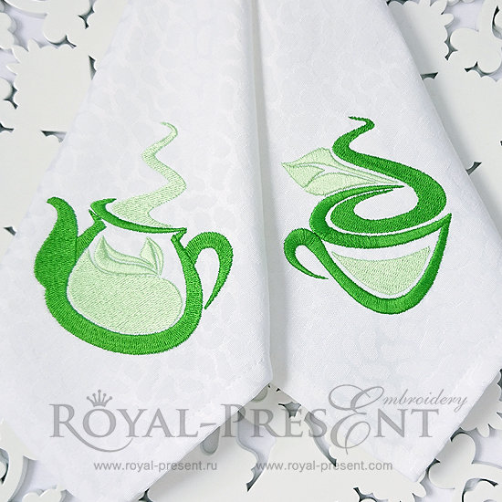 Дизайны машинной вышивки Чайник и чашечка с чаем