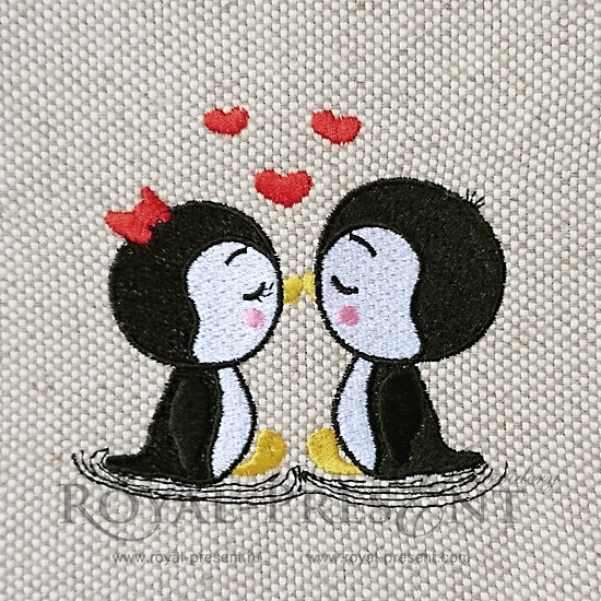 Дизайн машинной вышивки Влюбленные Пингвины