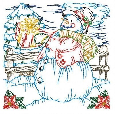 Дизайн машинной вышивки Новогодний квилт Снеговик