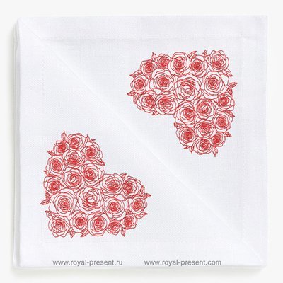 Дизайн для машинной вышивки Сердце из роз - 6 размеров