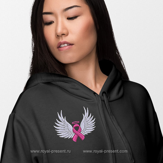 Бесплатный дизайн машинной вышивки Розовая лента с крыльями