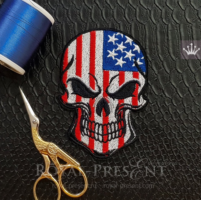 Дизайн машинной вышивки Американский Флаг Череп