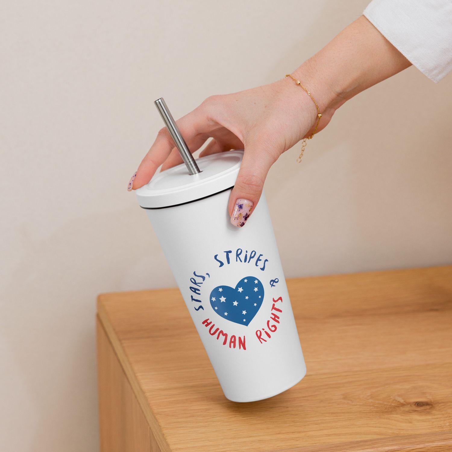 Stars, Stripes &amp; Human Rights - Insulated tumbler with a straw