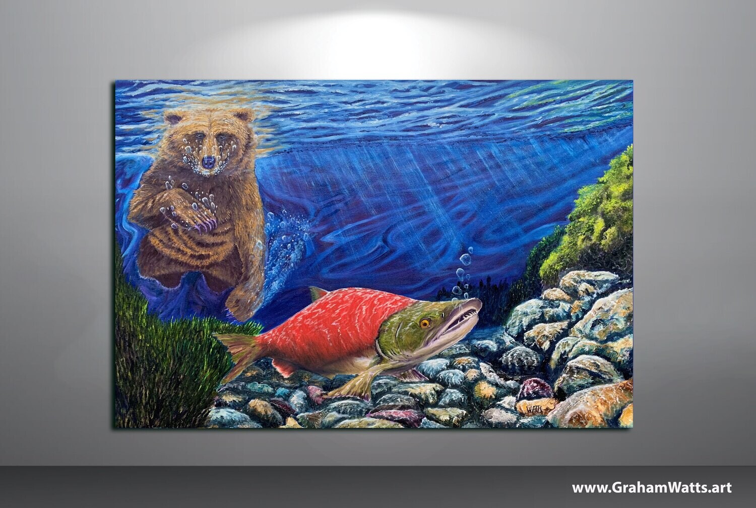 &quot;OH SH*T&quot; Sockeye Salmon meets Grizzly Bear Painting Canadian Artist Graham Watts