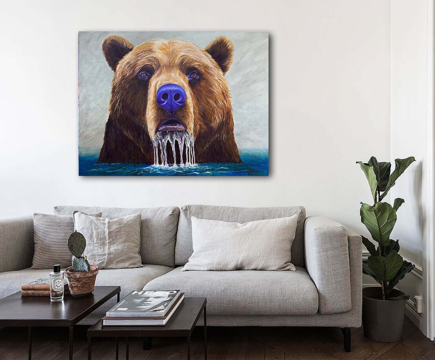 art prints grizzly bear, living room, large canvas artwork