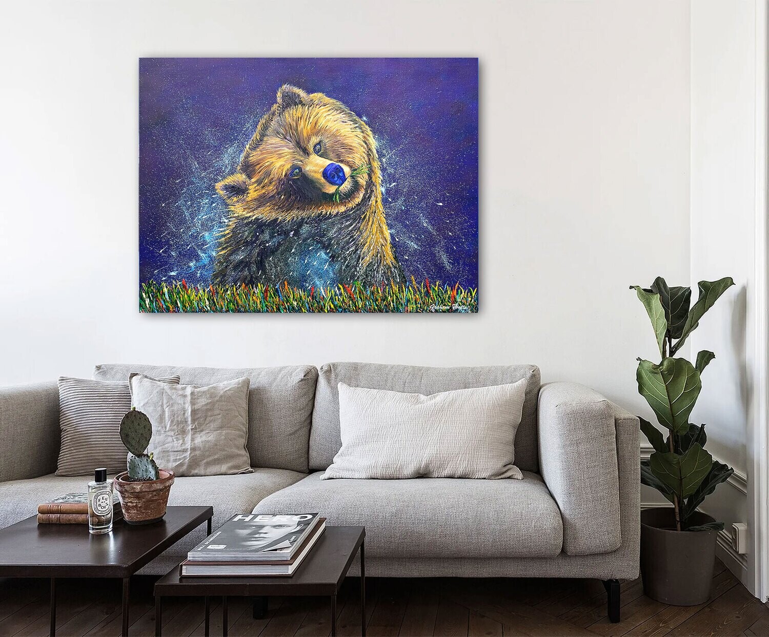 art prints grizzly bear,  living room, large canvas artwork