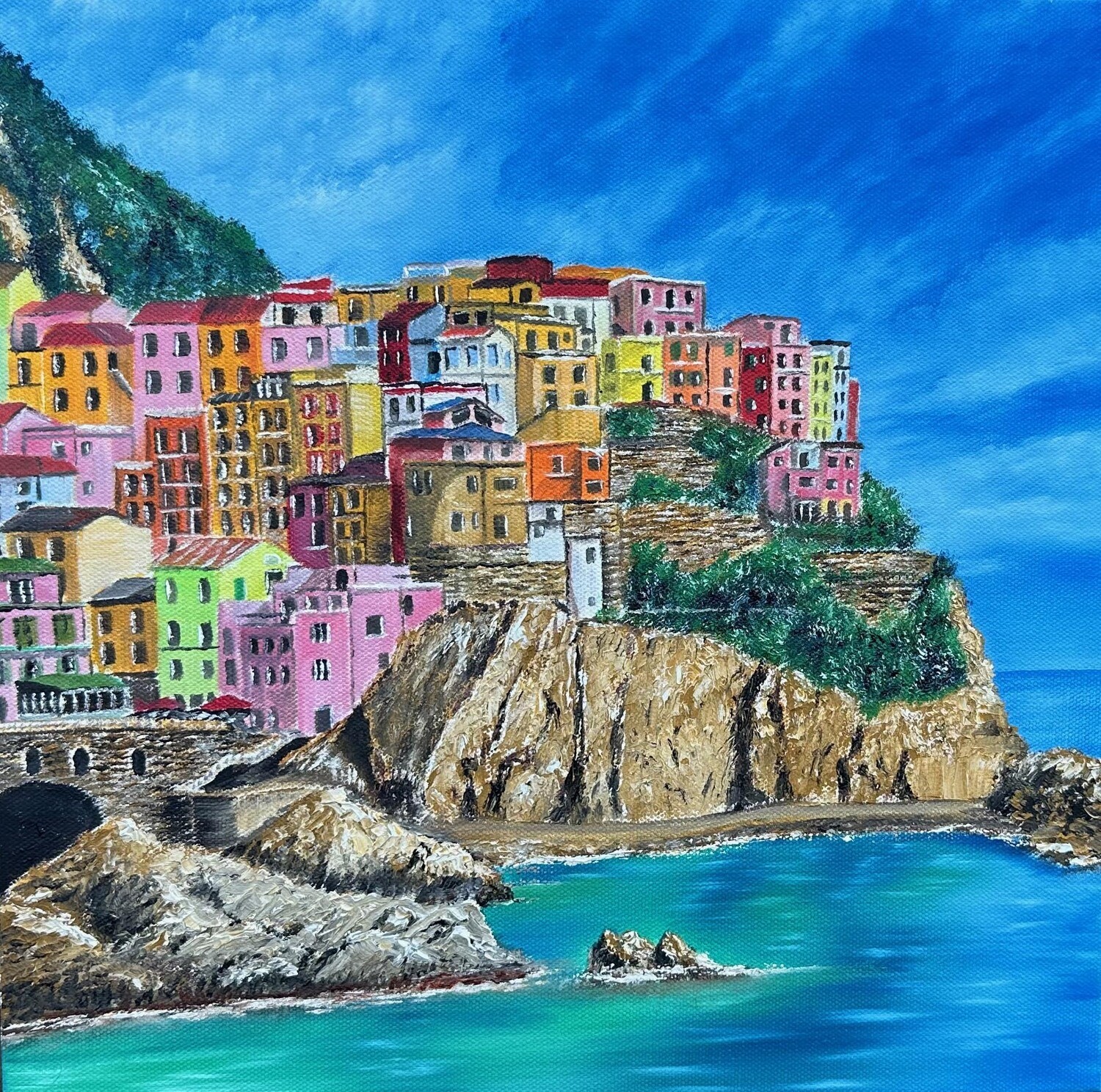 "Cinque Terre, Manarola Italy" 24 x 24 inches - Laura D. Commission
