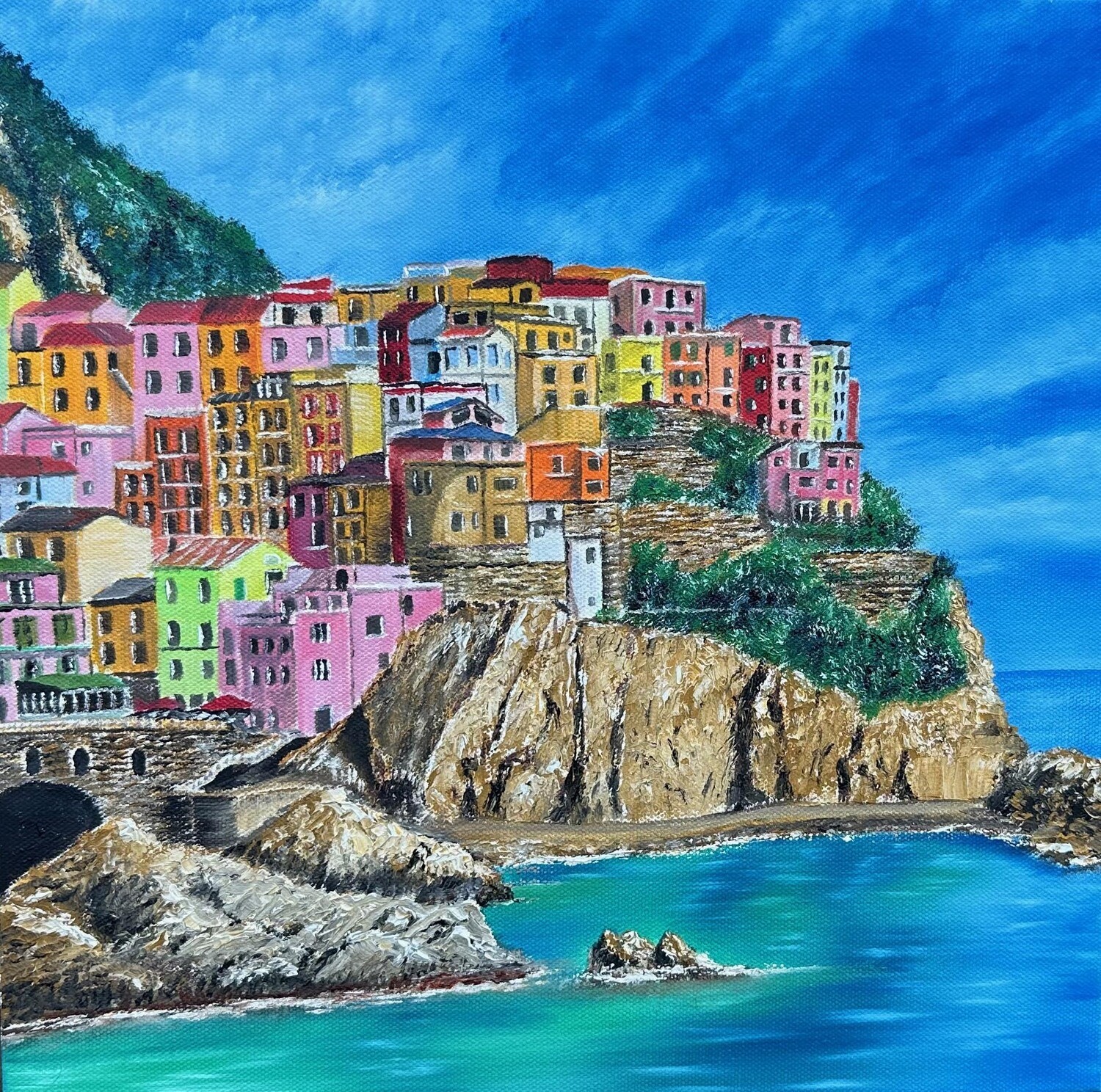 &quot;Cinque Terre, Manarola Italy&quot; 24 x 24 inches - Laura D. Commission