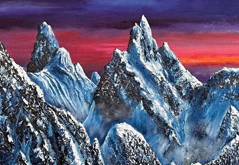Original Canadian Art | Mountain Painting - Squamish, BC, Close-up view of the oil painting detail.
