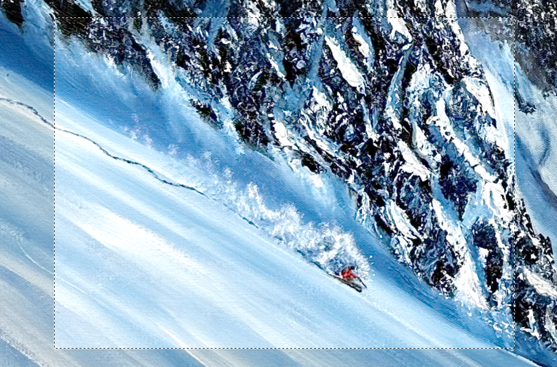 Original Canadian Art | Mountain Painting - Squamish, BC. Closeup view of the skier