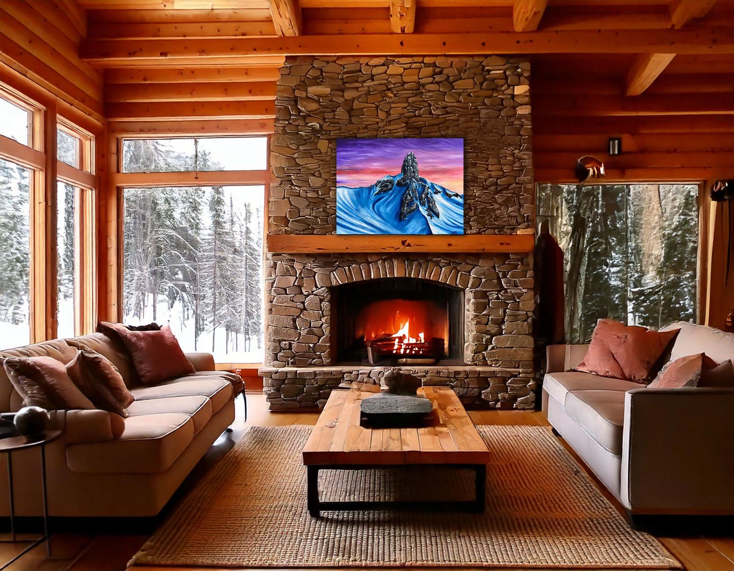 Original Canadian Art | Mountain Painting - Whistler, BC, interior display