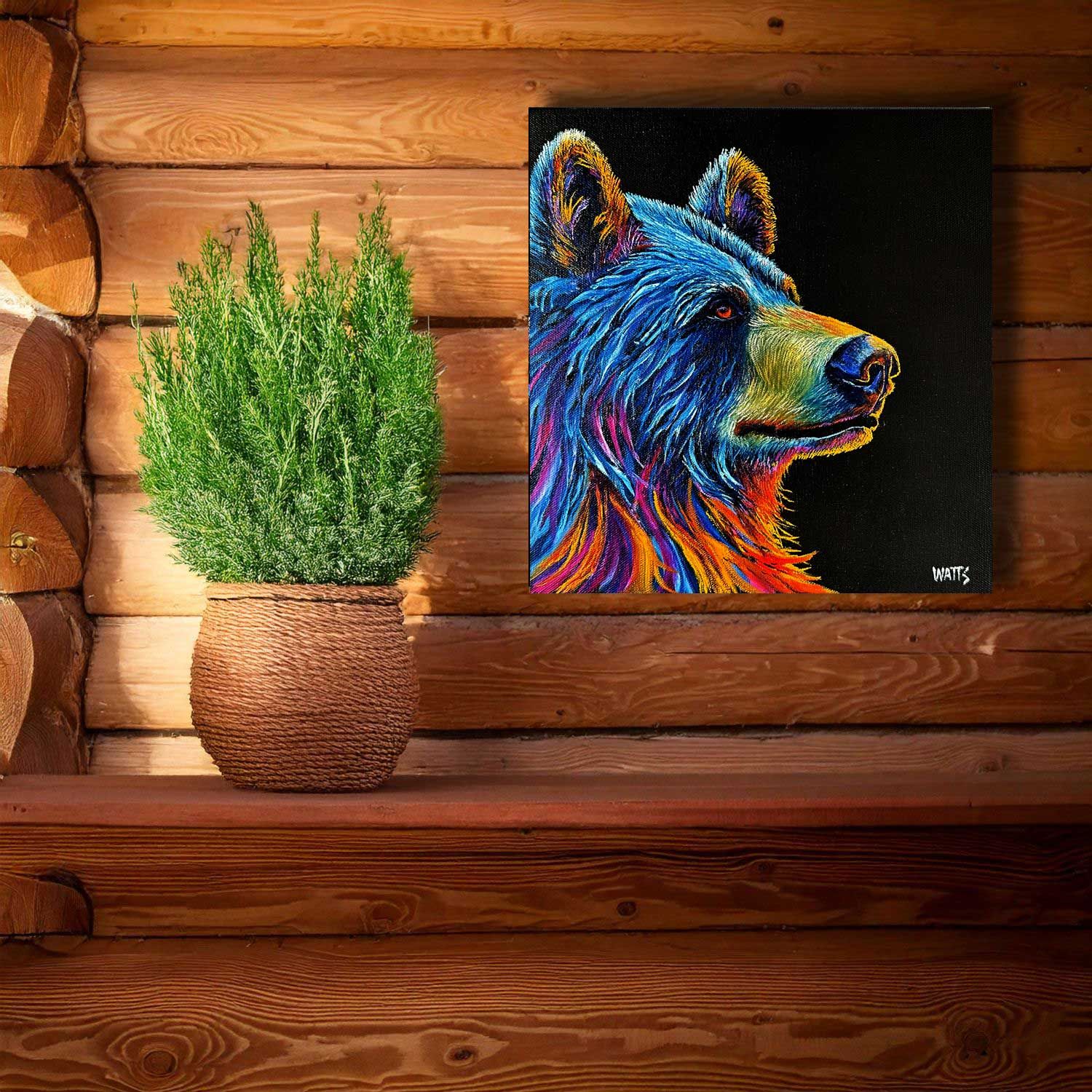original canadian art of a vivid grizzly bear scaled to size 12 x 12 inches