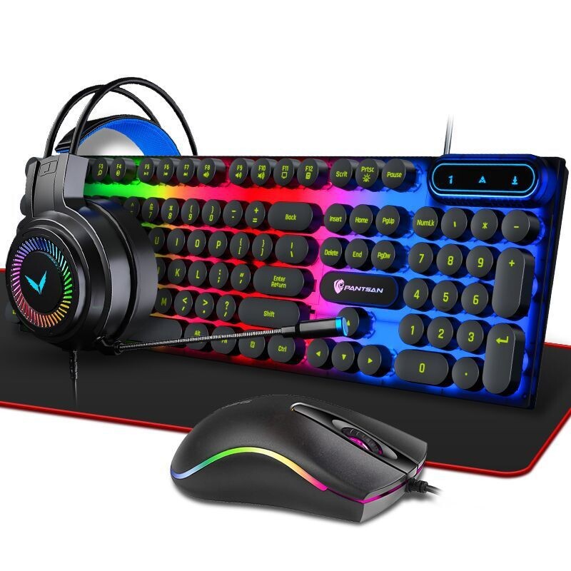 Cross-border Neutral Full English Packaging Luminous Keyboard Mouse Headset Mouse Pad Three-four-piece