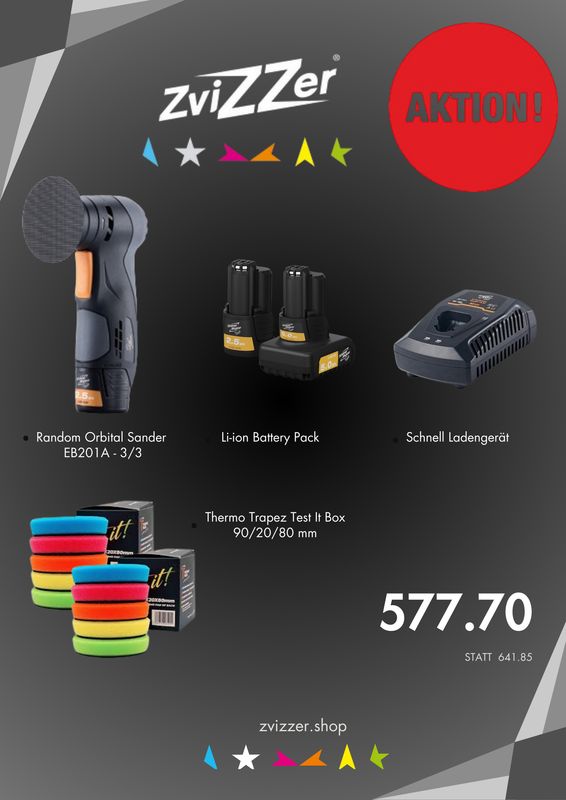 ZviZZer Akku Random Orbital Sander EB201A-3/3 Set Mit Test It Box