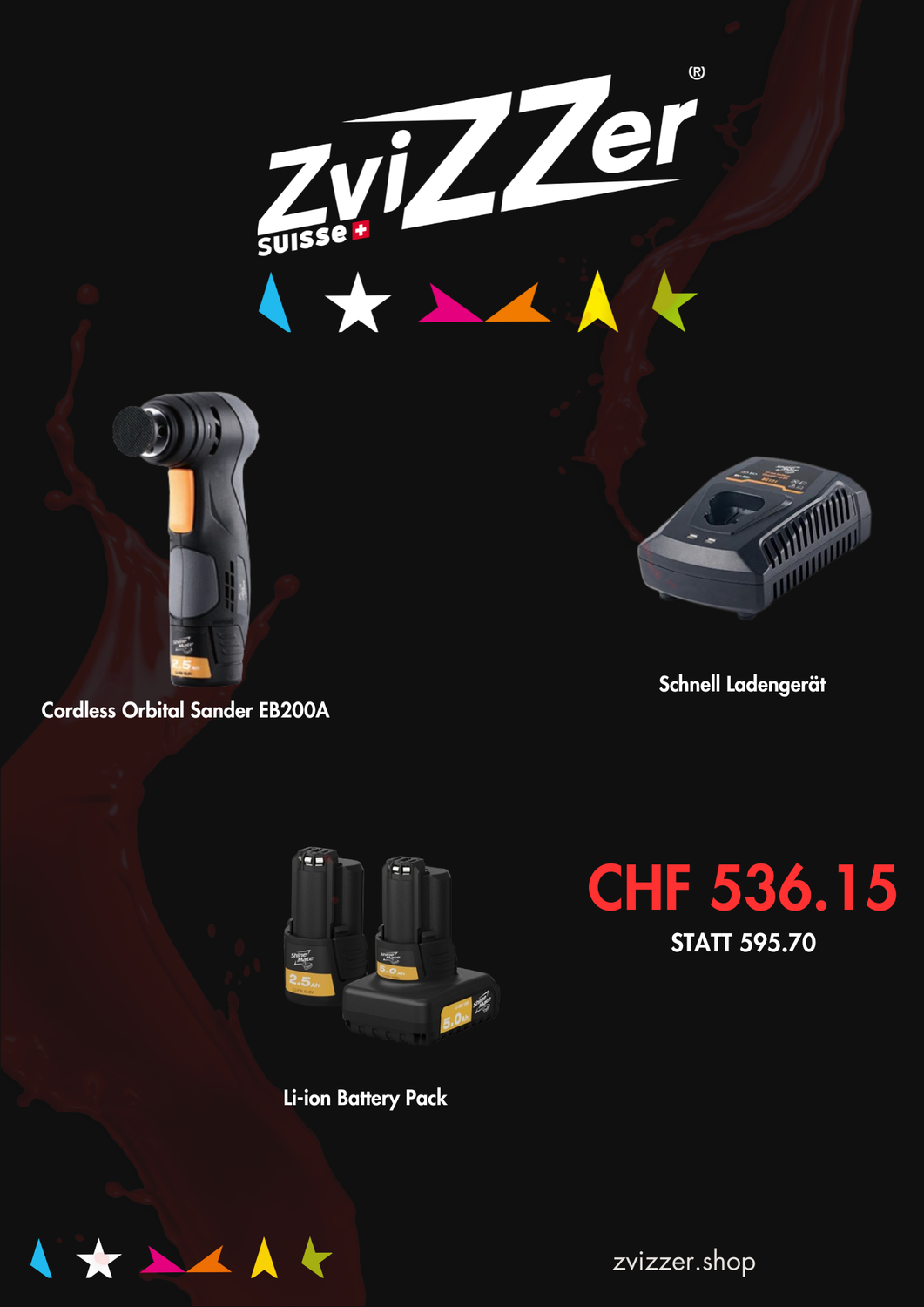 ZviZZer Akku Orbital Sander EB200A Set