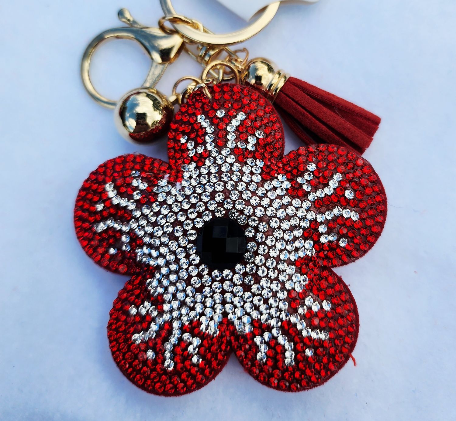 Jeweled Red and Silver Flower Charm / Key Chain