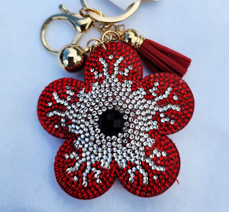 Jeweled Red and Silver Flower Charm / Key Chain Jeweled Red and Silver Flower Charm / Key Chain