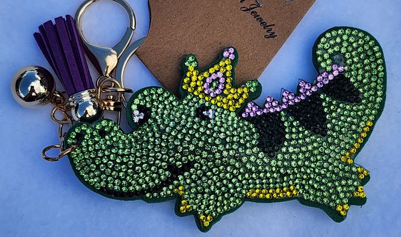 Jeweled Mardi Gras Alligator Charm / Key Chain Jeweled Mardi Gras Alligator Charm / Key Chain