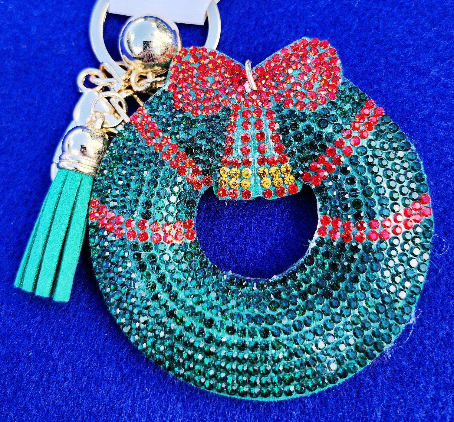 Jeweled Christmas Wreath Charm / Key Chain