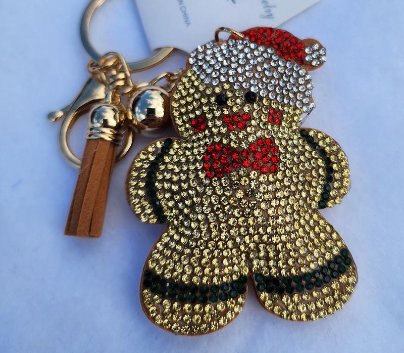 Jeweled Christmas Gingerbread Man Flower Charm / Key Chain