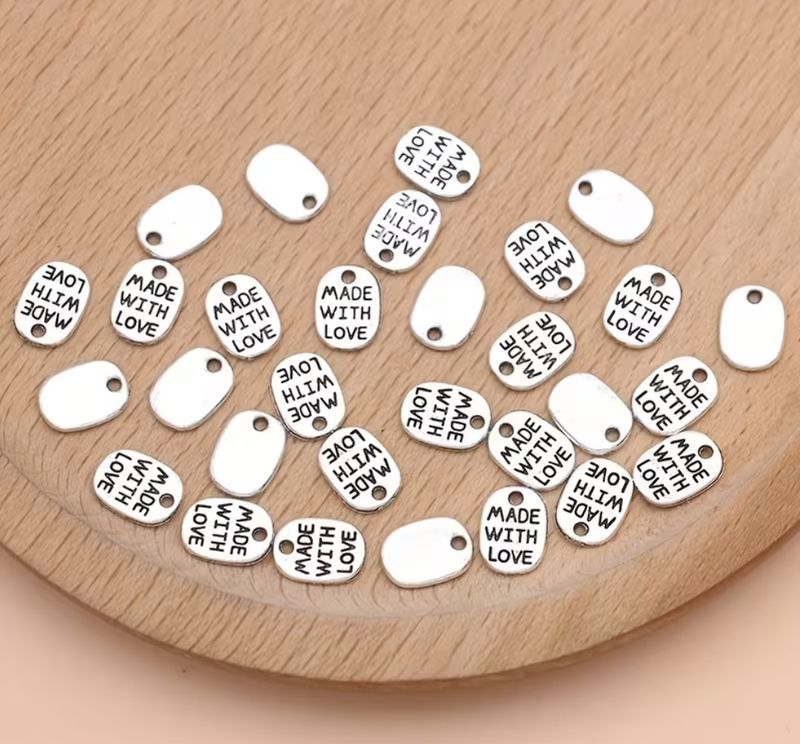 30pcs Silvery Color Made with Love Oval Charms