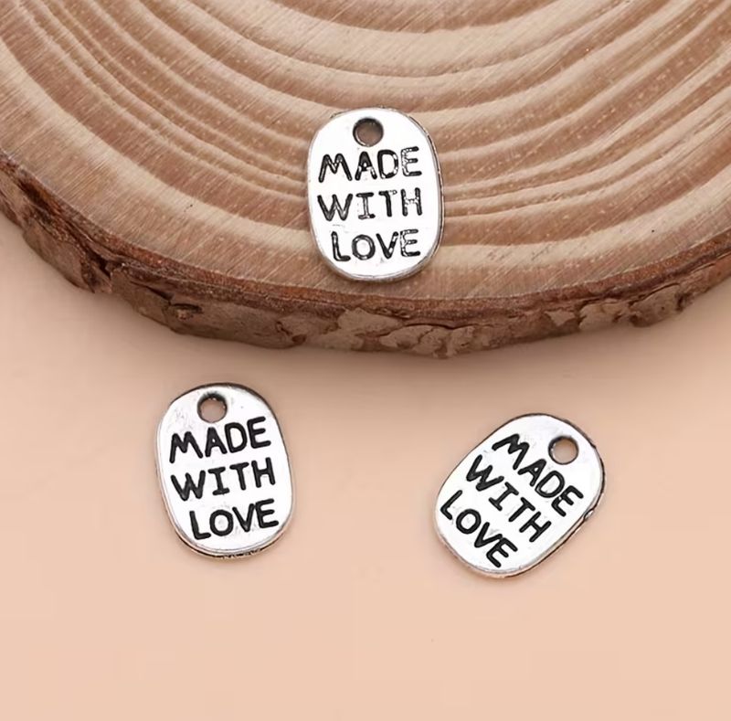 30pcs Silvery Color Made with Love Oval Charms