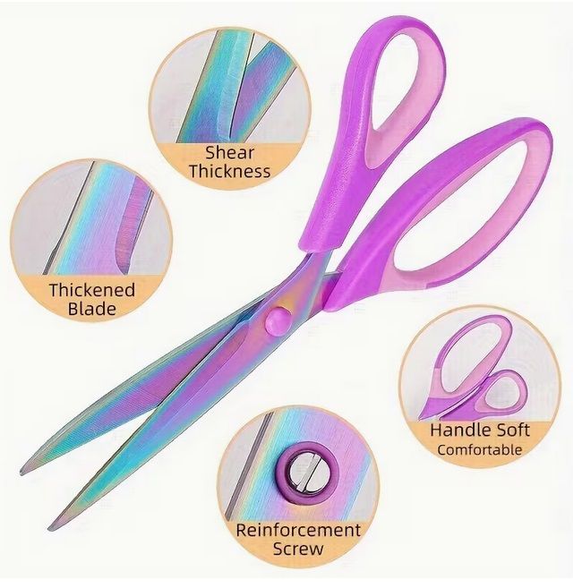Heavy Duty Office Scissors Titanium Coated Good for Calico Fabric Purple Rainbow