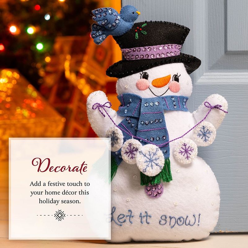 Let it Snow Door Stop Bucilla Felt Applique Kit Christmas Decor - RETIRED PATTERN