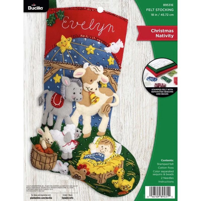Christmas Nativity 89531E Bucilla Felt Applique 18" Stocking Kit Christmas Nativity 89531E Bucilla Felt Applique 18" Stocking Kit