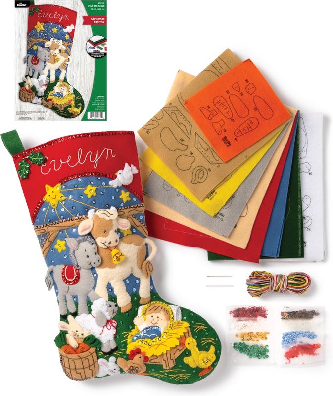 Christmas Nativity 89531E Bucilla Felt Applique 18" Stocking Kit