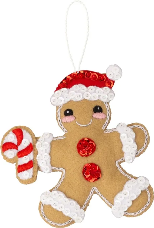 Dressed Up Gingerbread 89644E Bucilla Felt Christmas Ornament Kit