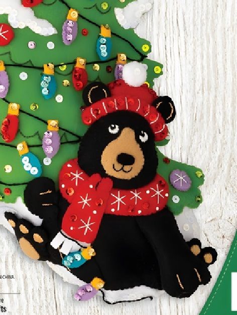 Holiday Black Bears- 89622E 18" Bucilla Felt Christmas Stocking Kit